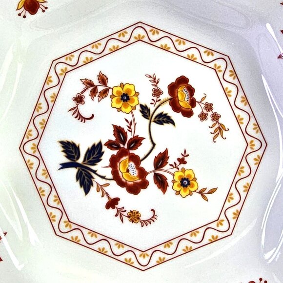 Vtg Hexagonal Porcelain Bowl Floral Design Scalloped Edges Gold Trim Made in Jap - Picture 6 of 11